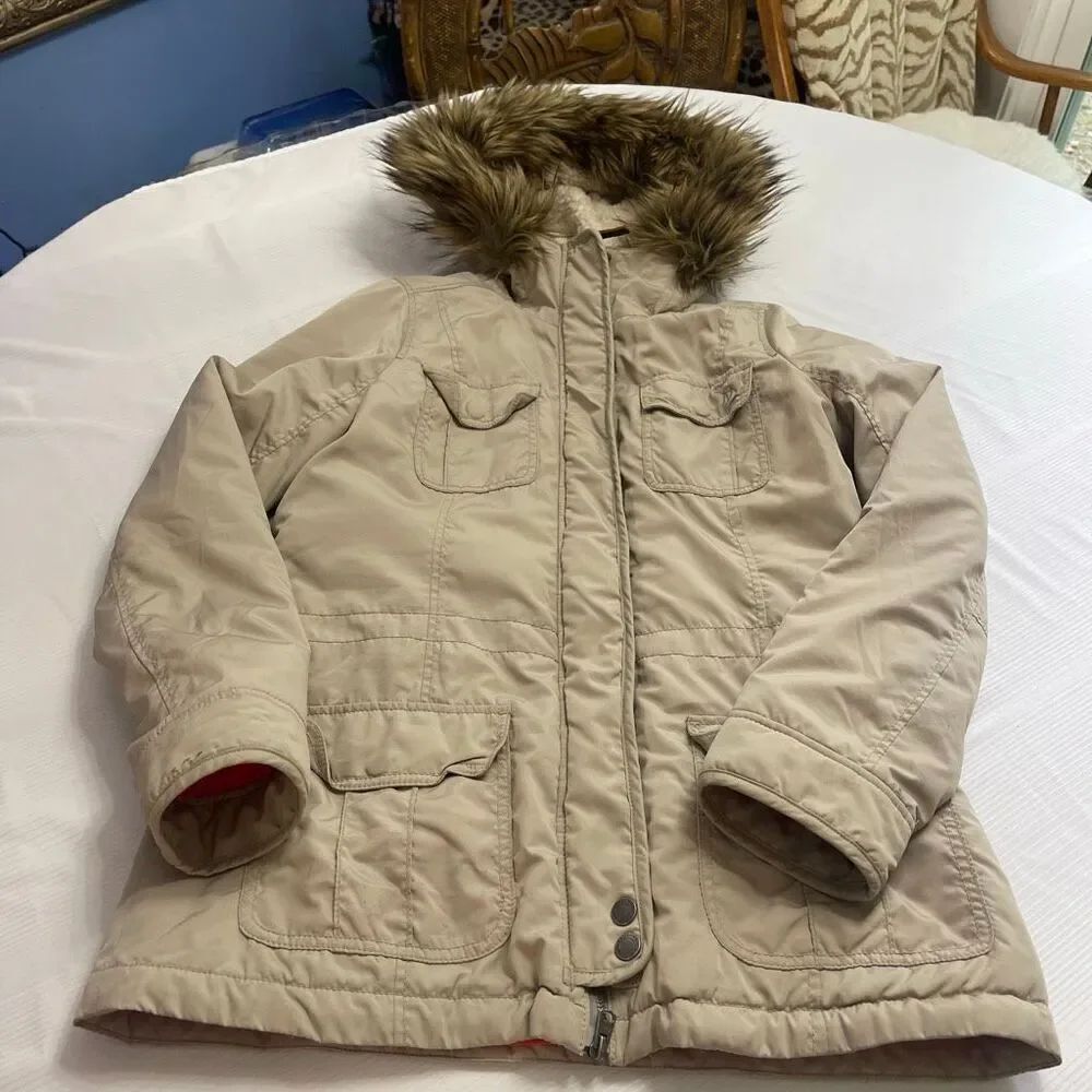 Vtg Y2K Abercrombie & Fitch Faux Fur Lined Coat Jacket Full Zip Pockets Womens L